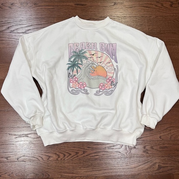 sunkissed coconut Tops - Sunkissed Coconut Beach Bum White Crewneck Tropical Beachy Preppy Summer Y2K